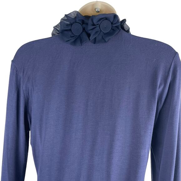 Soft Surroundings Floral Applique Ruffle Neck Top Navy Blue Size S - Picture 7 of 9